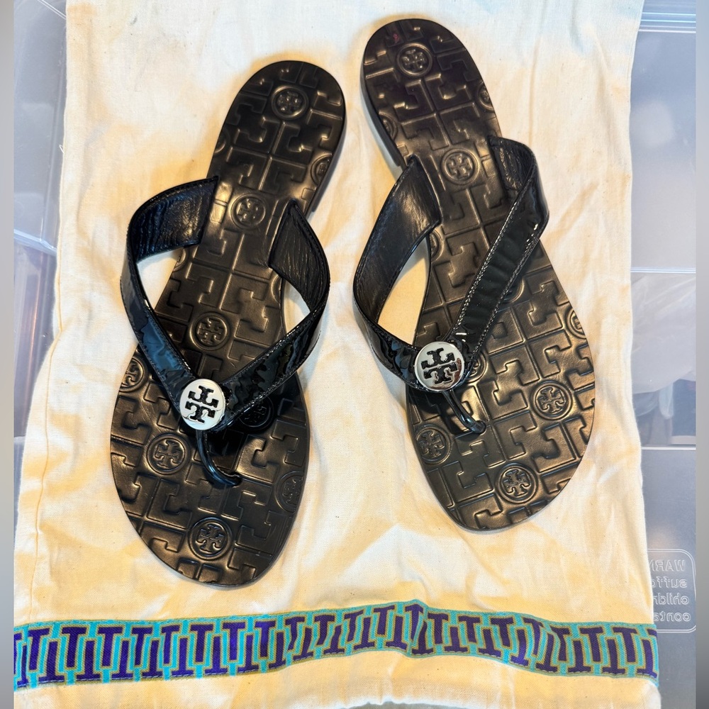 Tory Burch Thora Black Patent Calf Sandals